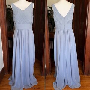 Azazie Pierrette Dusty Blue A-Line Pleated Chiffon Dress Size A12 Bridesmaid